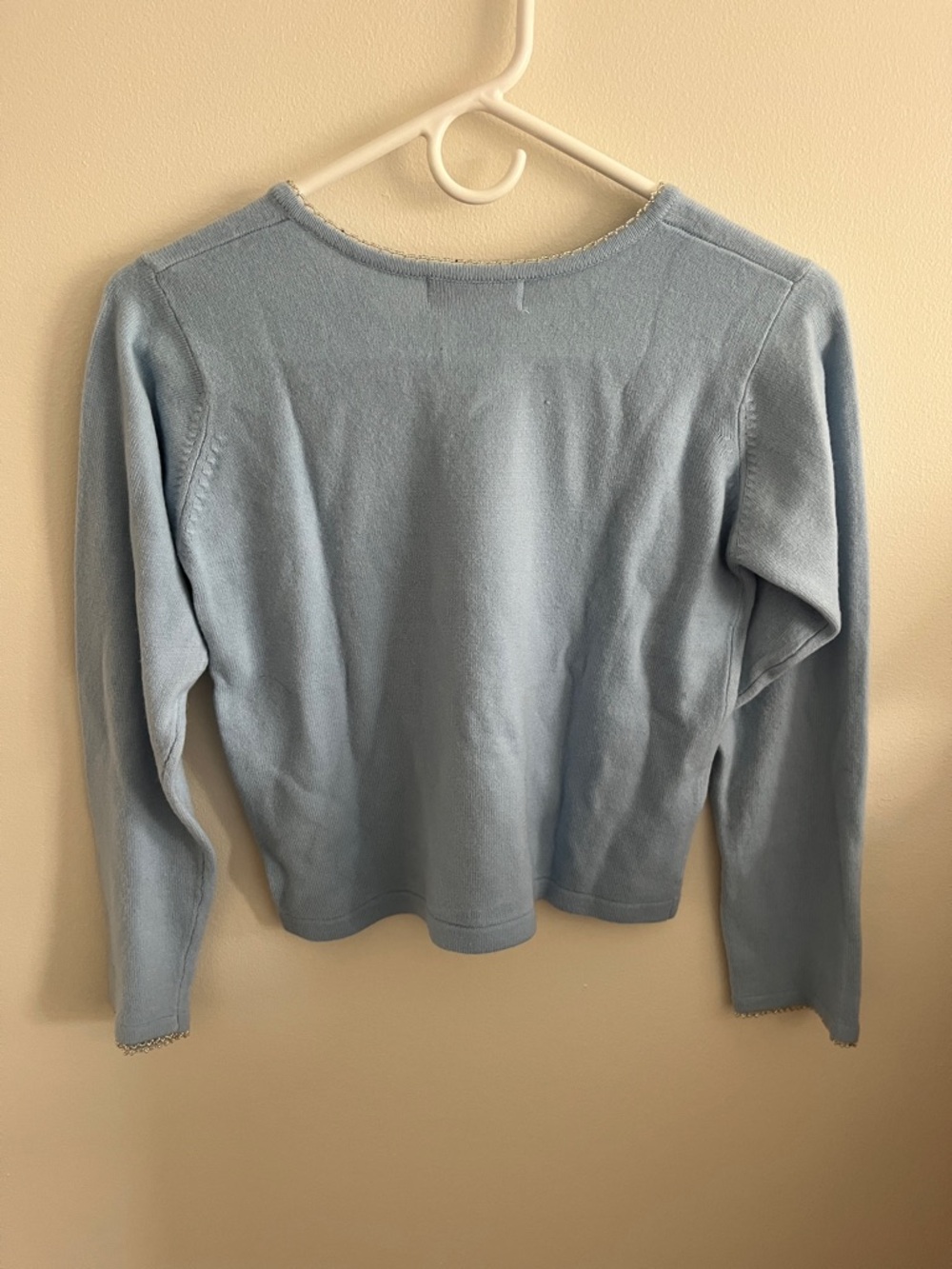 Light Blue Long Sleeve Shirt with Beaded Neckline and Sleeve Ends - Picture 6 of 9